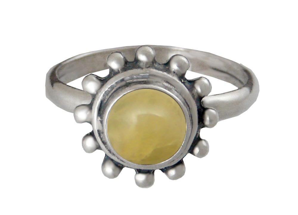 Sterling Silver Gemstone Ring With Yellow Jade Size 7